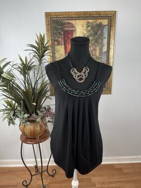 B-Wear Byer California Medium Black Beaded Sleeveless Stretch Tank Top Fairycore